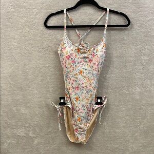 Pink and Orange One-Piece Swimsuit with High-Cut Legs and Back out